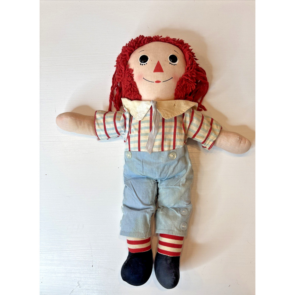 Vintage Knickerbocker Raggedy Ann Doll Plush Overalls Outfit Classic